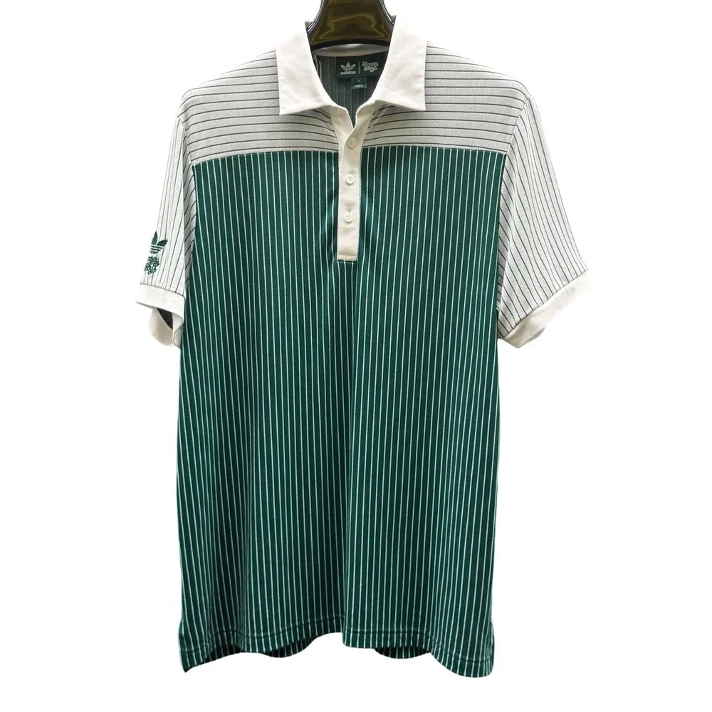 Adidas x Bogey Boys Striped Polo Shirt Green White Men Large IL9294